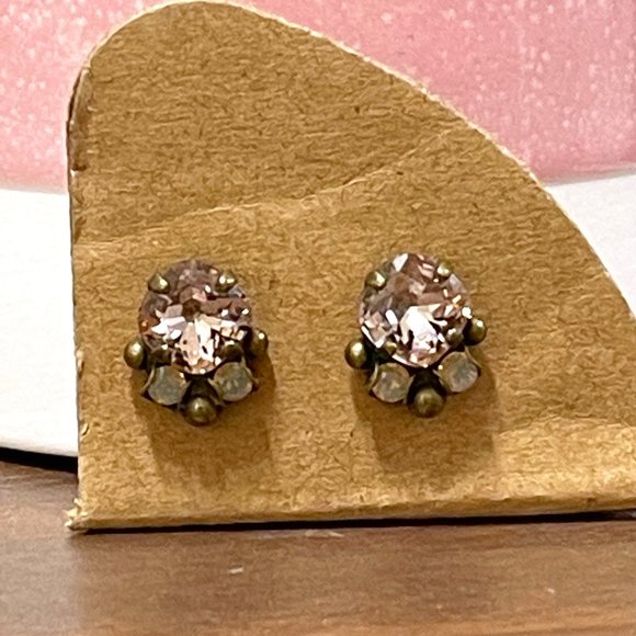 Sorrelli Jewelry - Sorrelli Regal Rounds Pink and White Opal Set in Antique Gold Studs